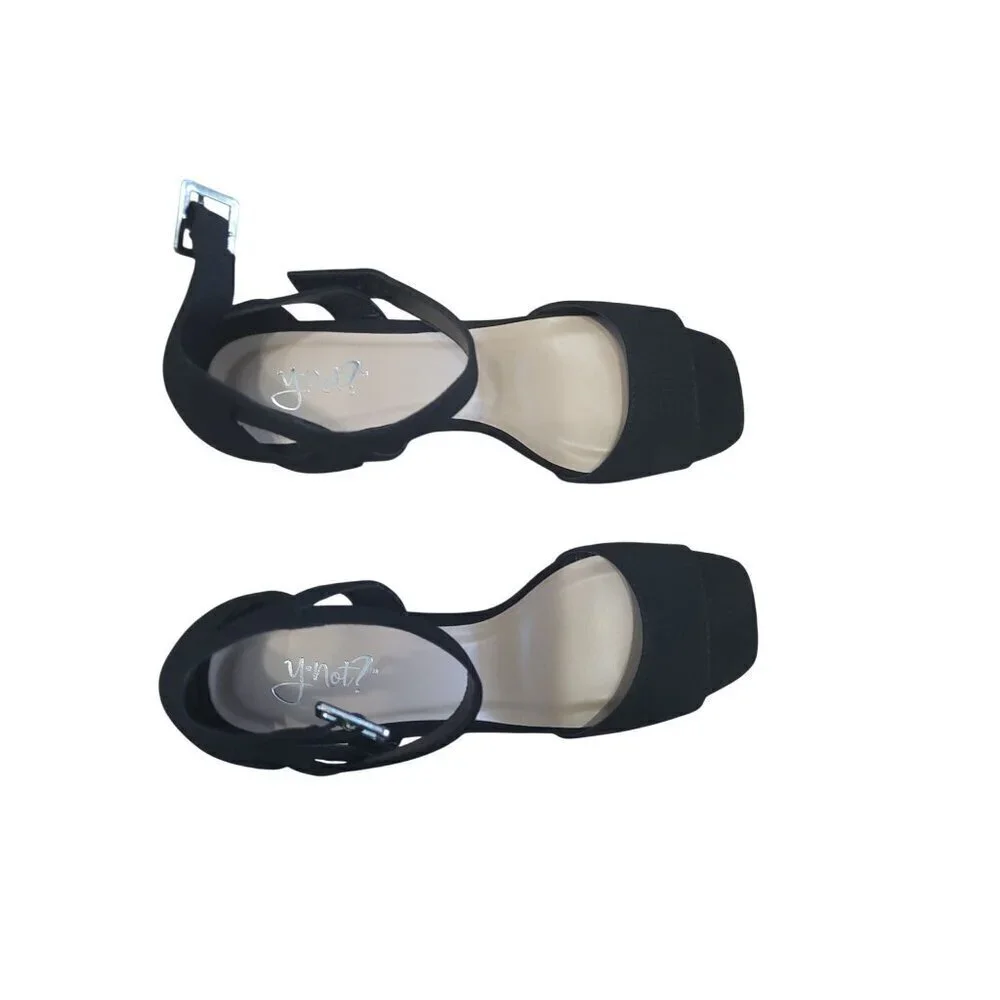 Y Not? Black Womens Block Heel Sandals With Ankle Strap, Size 8 M
